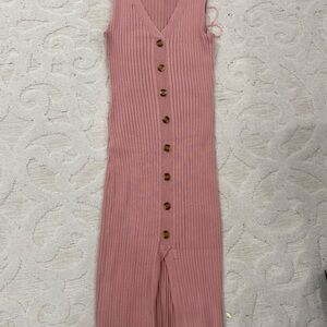 Rose Pink Ribbed Button-Down Dress